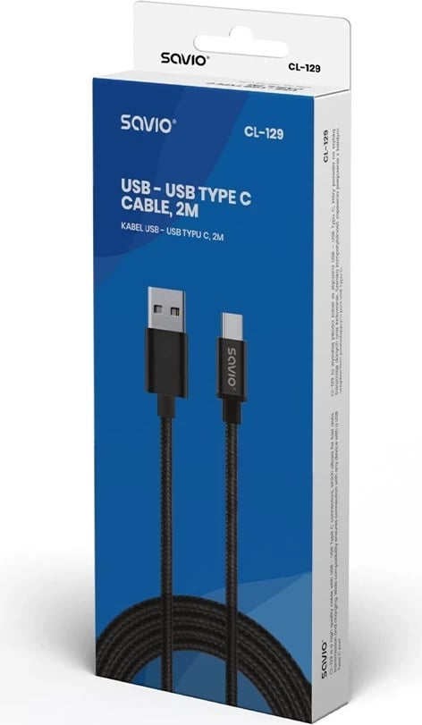 Kabllo USB Savio CL-129, 2m, e zezë