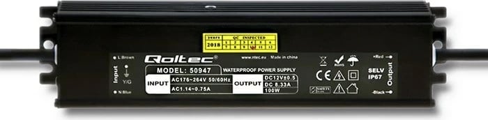 Furnizues energjie Qoltec IP67 LED, 100W, 12V, 8.3A, Zi