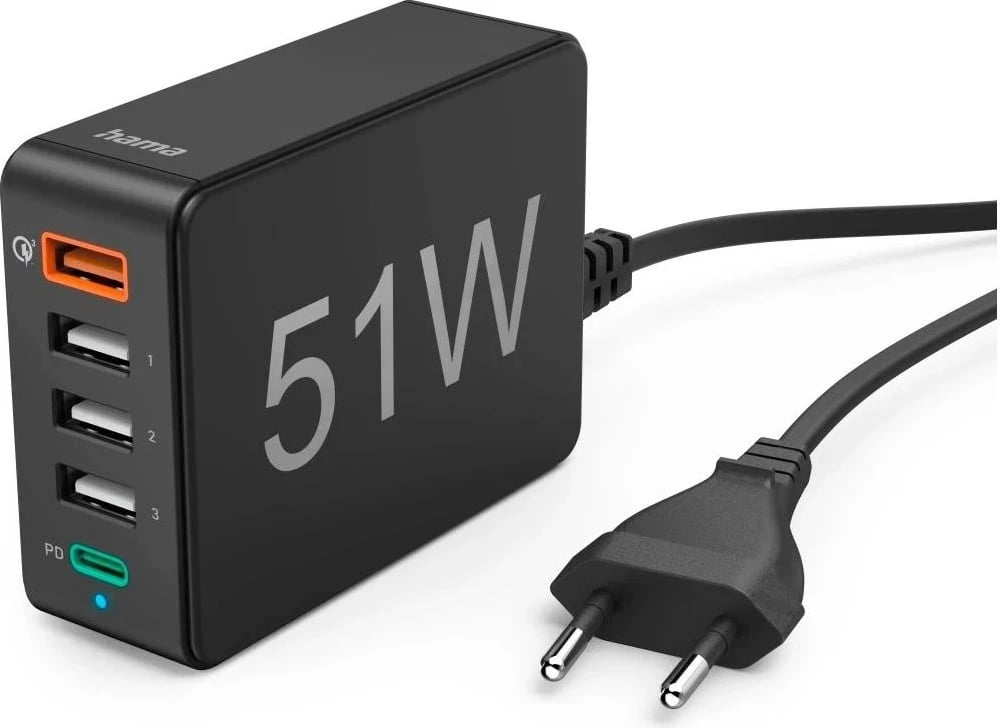 Karikues Hama 5, 51W, Lloji C, 3xUSB-A, i zi