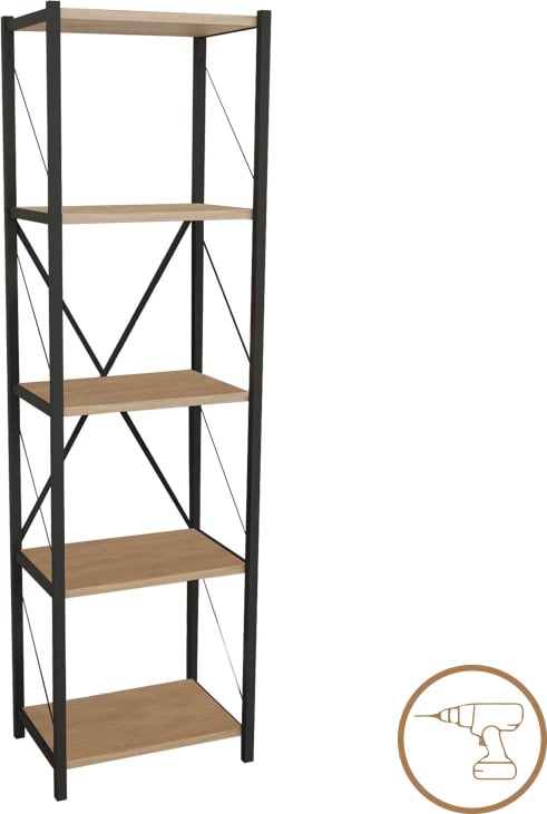 Raft librash Glase pakoworld, melaminë lisi-metal i zi, 40x30x150cm