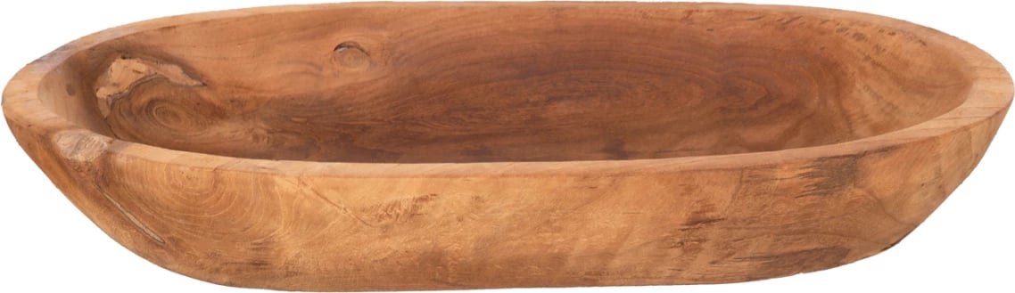Enë ovale dekorative, dru teak i ricikluar, ngjyrë natyrale, 55x30x7H cm