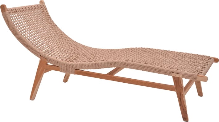 Shezlong Rebelise pakoworld, ngjyrë natyrale, dru teak dhe litar pe, 60x180x85cm