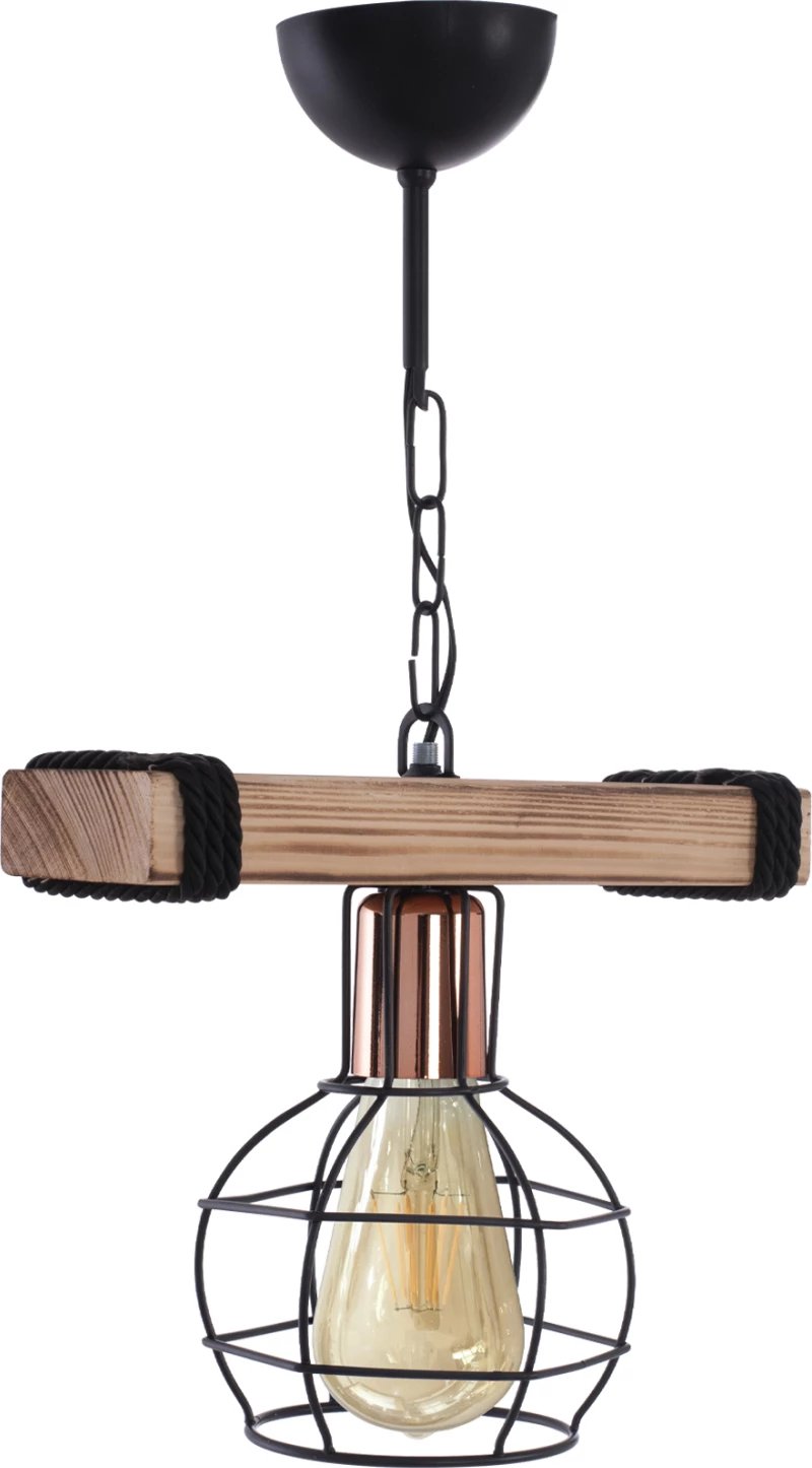Llambë tavani me dru dhe rrjetë metali 30x16x50Hcm.FH7680.01
