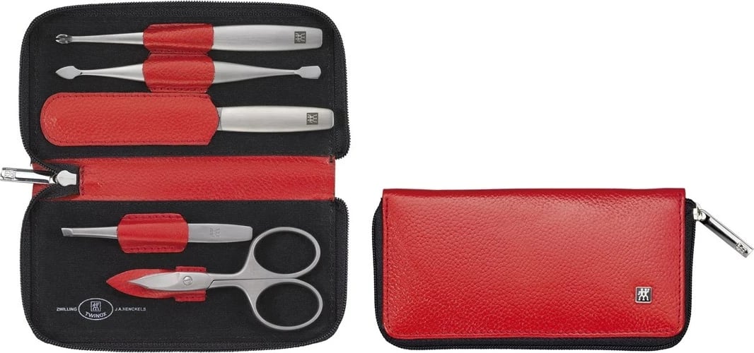 Set udhëtimi Zwilling Twinox, 5 pjesë, Lëkurë, Kuqe