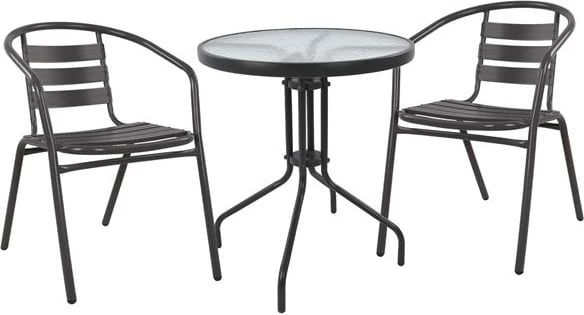 Set 3 pjesësh me Sipërfaqe Tavoline Lima e rrumbullakët 60x70cm & Karrige Laur ngjyrë gri FH10467