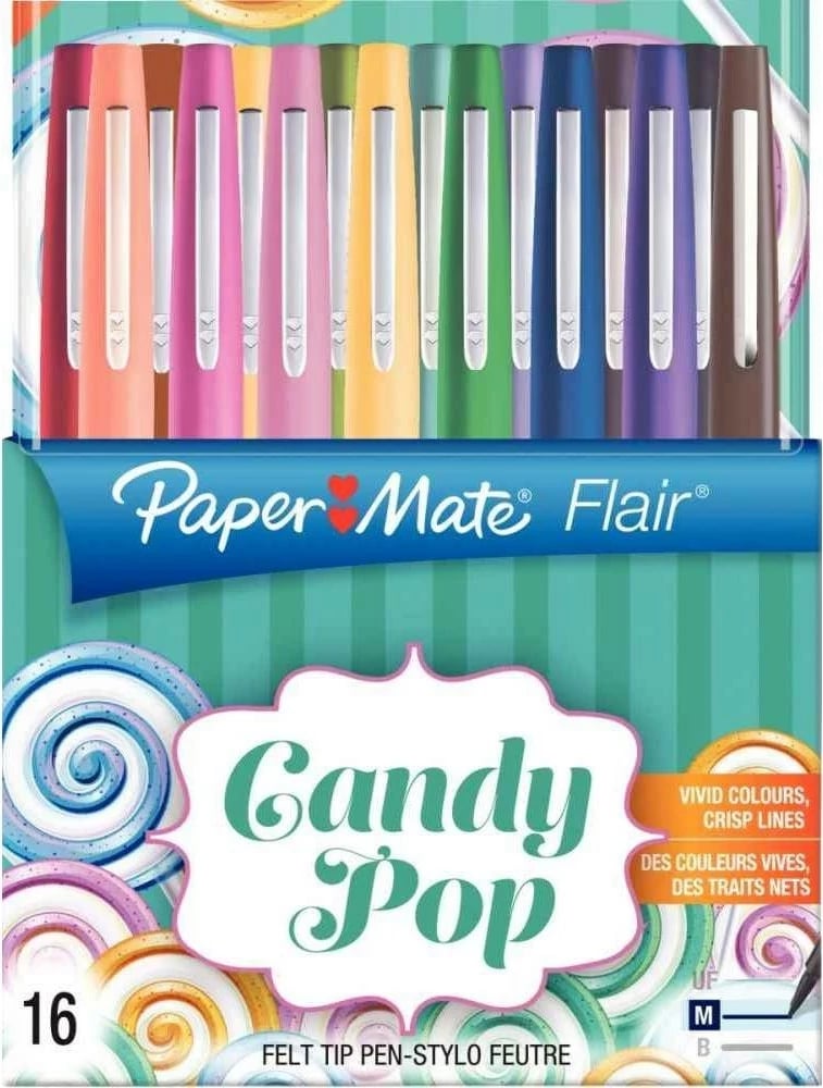 Stilolapsa Papermate Flair Candy Pop, 16 copë, Multikolor