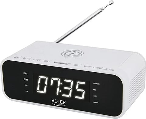 Radio me orë Adler AD 1192W, me karikues pa tela, FM, Bardhë