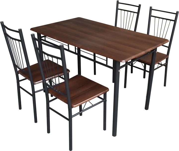 Set tavoline me karrige Roza I pakoworld 5 copë, ngjyrë kafe, këmbë metali të zeza, 110x68x75cm