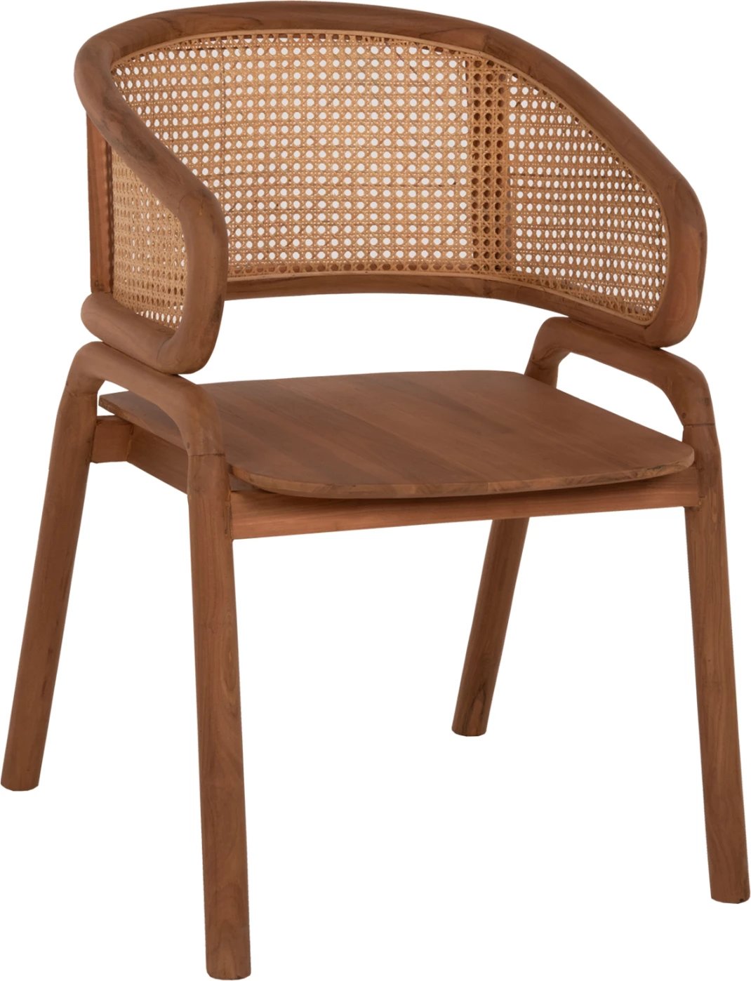 Karrige me krahë, dru teak dhe mbështetëse rattan, natyrale, 57x62x83Hcm, FH9402.01