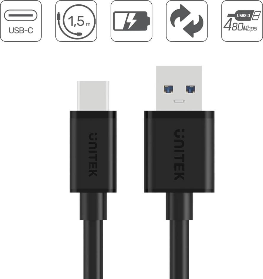 Kabllo Unitek USB-C 2.0, e zezë