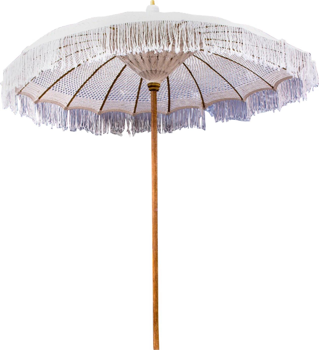 Ombrellë luksoze, FH6035.01, shtyllë TEAK, macrame bezhë, 200x250