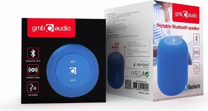 Altoparlant portativ Gembird SPK-BT-15-B, 5W, i kaltër