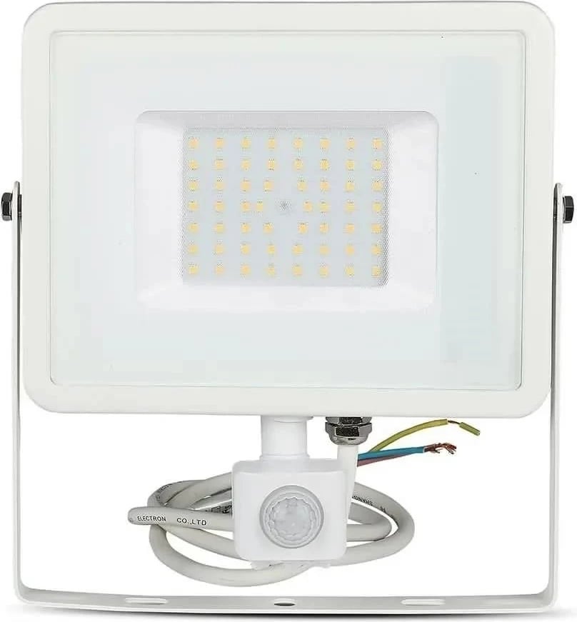 Projektor LED V-TAC VT-50-S-W 50W SAMSUNG CHIP Sensor lëvizjeje 3000K 4000lm Bardhë