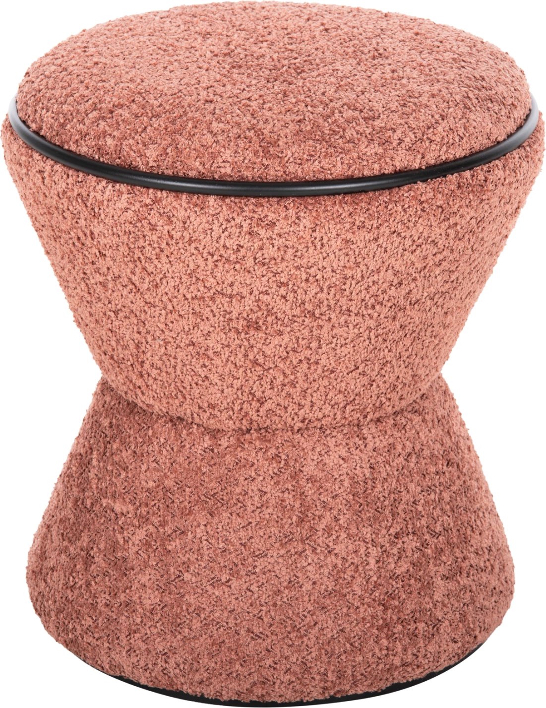 Karrige për bar, rrethore, LINNER, FH9604.02, pëlhurë boucle, detaj rozë e zezë, D38x44 cm