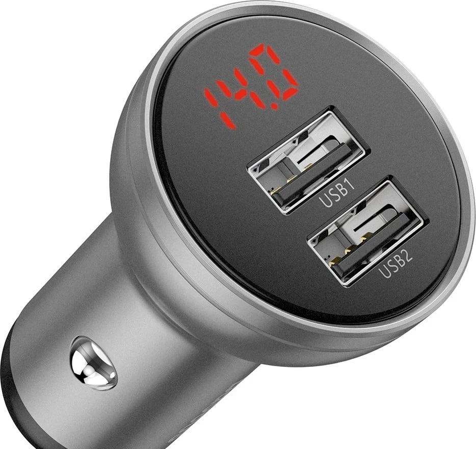 Karikues makine Baseus me ekran, 2x USB, 24W, Argjendtë