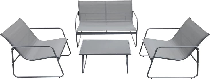 Set salloni për verandë, 4 pjesë, metal dhe tekstilene, ngjyrë antracit