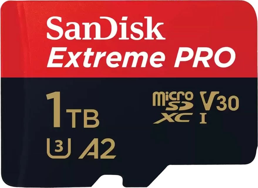 Kartë memorie SanDisk Extreme PRO, 1 TB, MicroSDXC, Class 10, UHS-I, e zezë dhe e kuqe