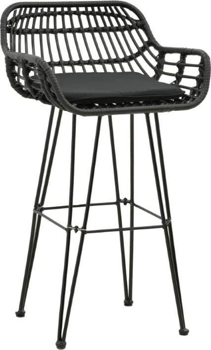 Karrige për bar Naoki pakoworld me jastëk pe ngjyrë zezë-metal këmbë zezë 52x50x90cm