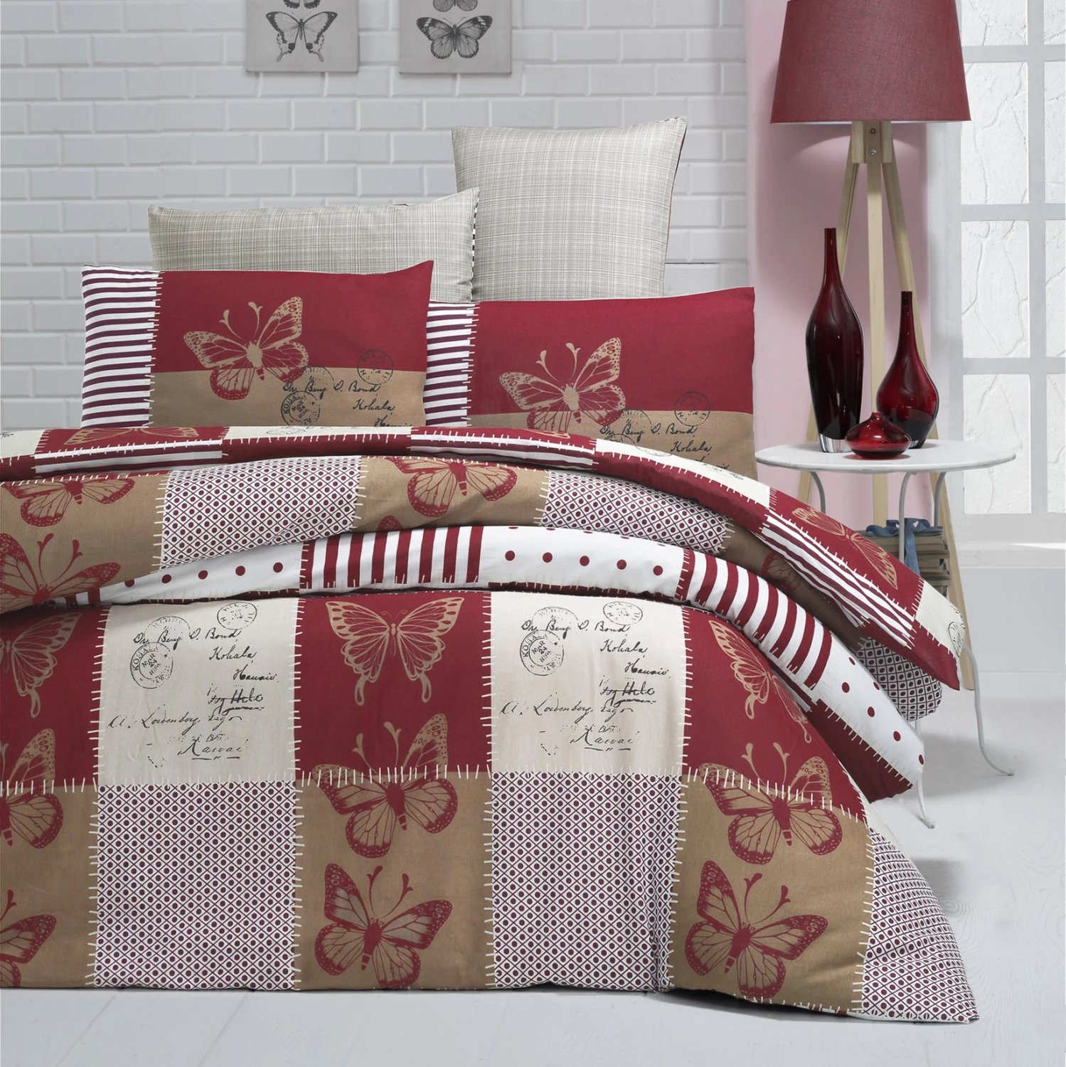 Set çarçafësh 4 copë FH12062 kuq-bezhë 220x240 cm
