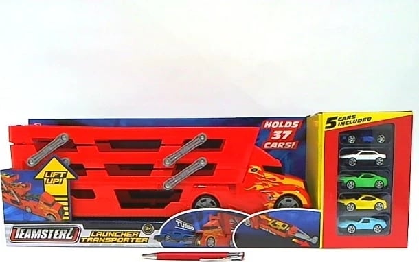 Set transportues veturash Teamsterz 1416669, me 5 vetura garuese, Kuq